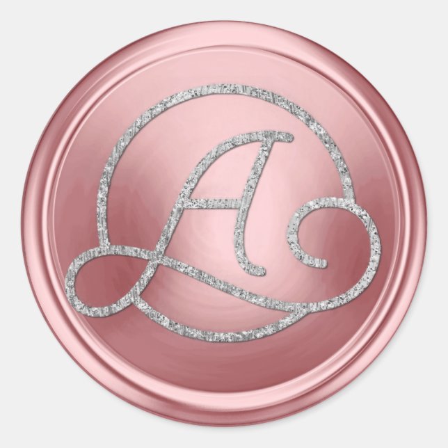 ALL INITIALS Silver Circle Monogram Pink Classic Round Sticker (Front)