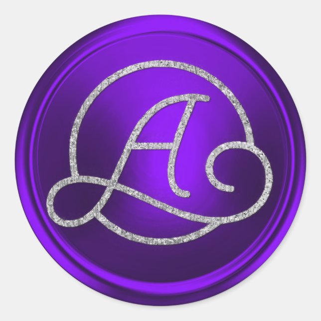 ALL INITIALS Silver Circle Monogram Purple Classic Round Sticker (Front)