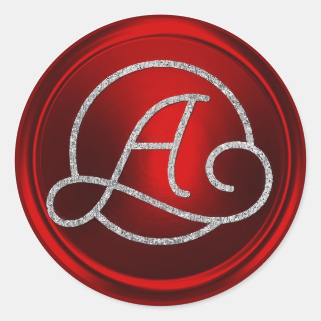 ALL INITIALS Silver Circle Monogram Red Classic Round Sticker (Front)