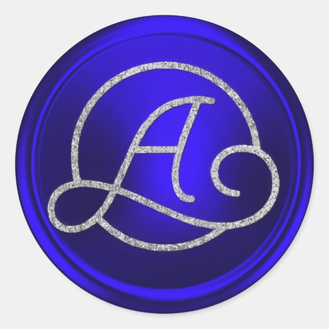 ALL INITIALS Silver Circle Monogram Royal Blue Classic Round Sticker (Front)
