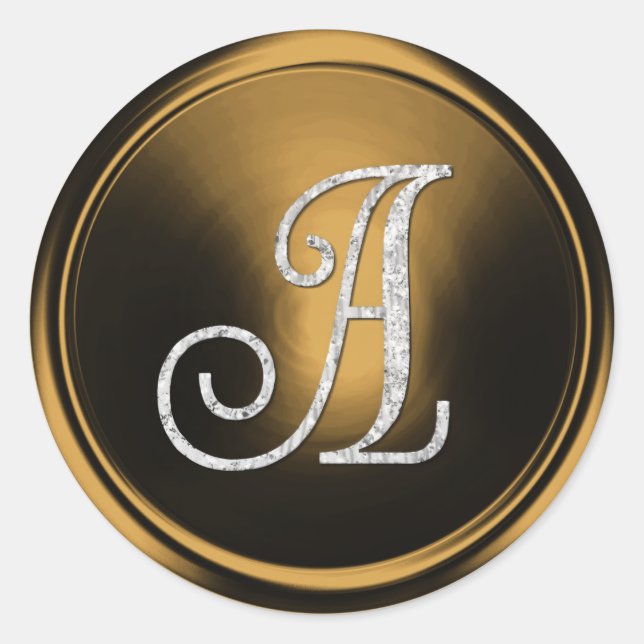 ALL INITIALS Silver Monogram 3 Bronze Classic Round Sticker (Front)