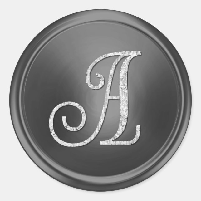 ALL INITIALS Silver Monogram 3 Dark Grey Classic Round Sticker (Front)
