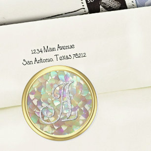 ALL INITIALS Silver Monogram 3 Gold Mother of P Classic Round Sticker