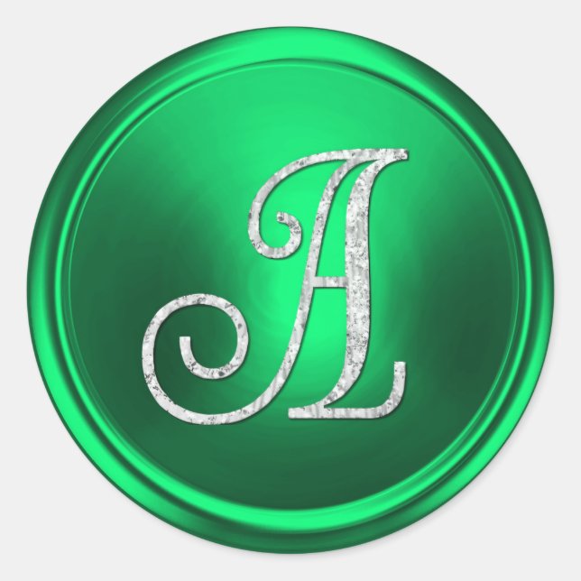 ALL INITIALS Silver Monogram 3 Kelly Green Classic Round Sticker (Front)