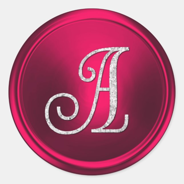 ALL INITIALS Silver Monogram 3 Magenta Classic Round Sticker (Front)