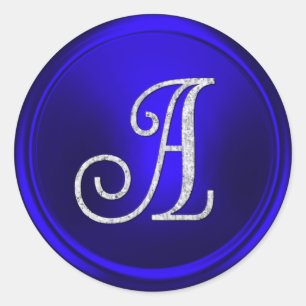 ALL INITIALS Silver Monogram 3 Royal Blue Classic Round Sticker