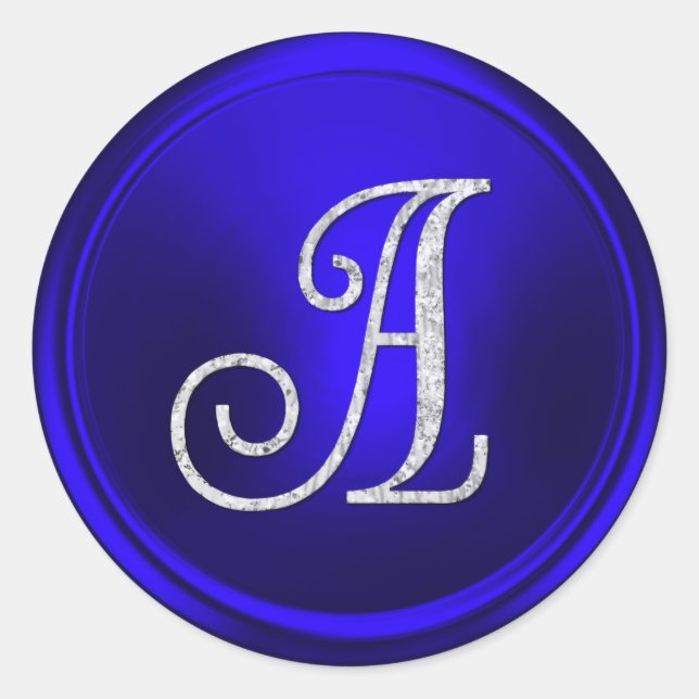 ALL INITIALS Silver Monogram 3 Royal Blue Classic Round Sticker (Front)