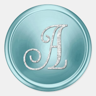 ALL INITIALS Silver Monogram 3 Soft Blue Classic Round Sticker
