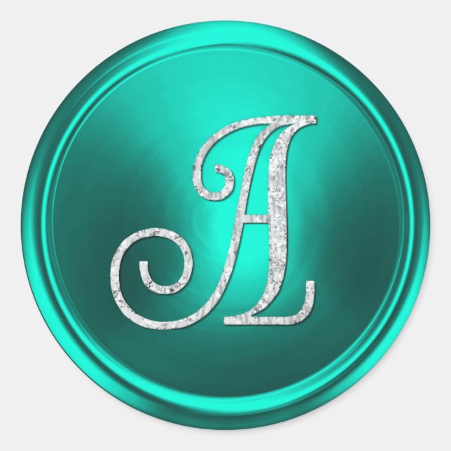 ALL INITIALS Silver Monogram 3 Turquoise Classic Round Sticker (Front)