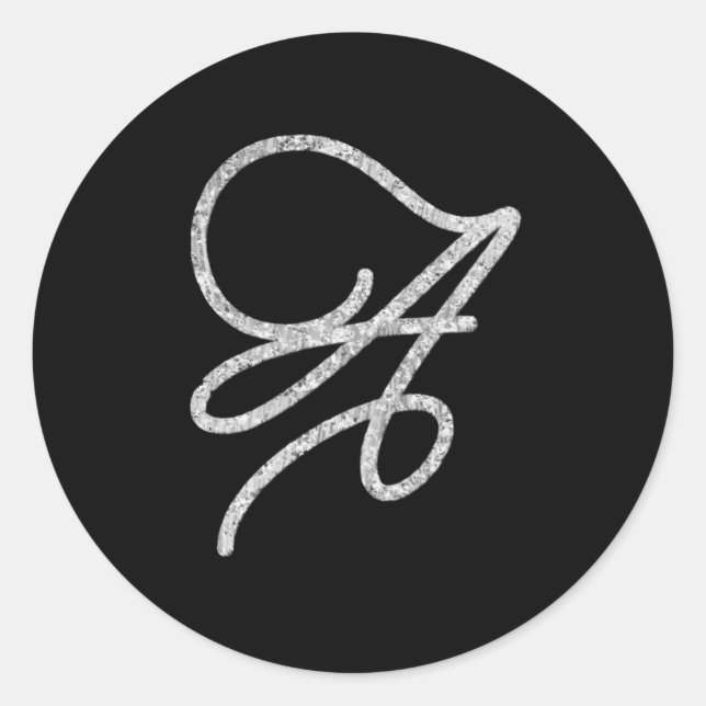 ALL INITIALS Silver Script Monogram Any Colour Classic Round Sticker (Front)
