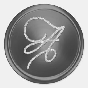 ALL INITIALS Silver Script Monogram Dark Grey Classic Round Sticker