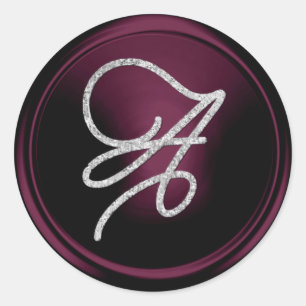 ALL INITIALS Silver Script Monogram Dark Plum Classic Round Sticker
