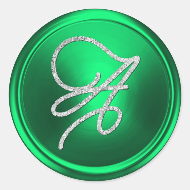 ALL INITIALS Silver Script Monogram Kelly Green Classic Round Sticker (Front)
