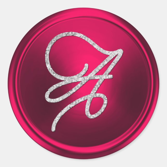 ALL INITIALS Silver Script Monogram Magenta Classic Round Sticker (Front)