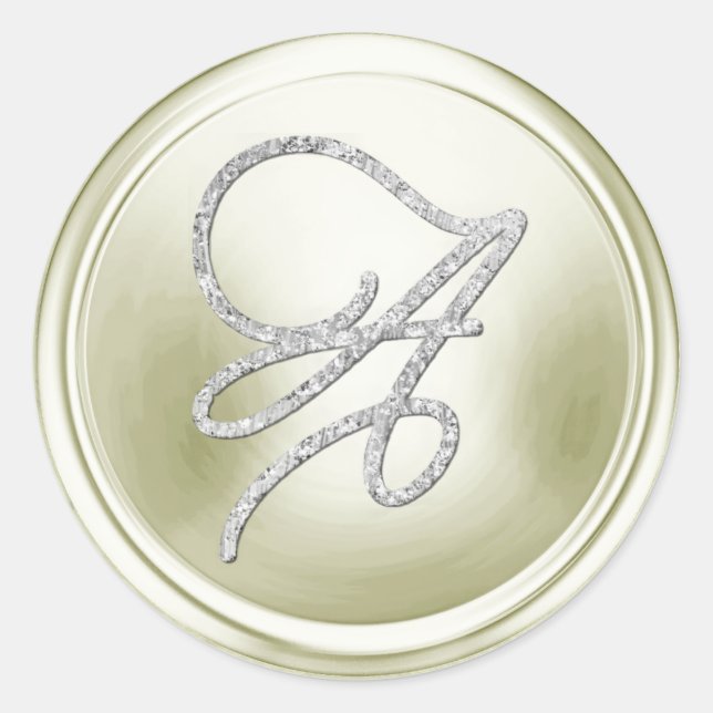 ALL INITIALS Silver Script Monogram Off White Classic Round Sticker (Front)