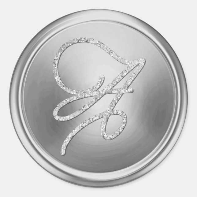 ALL INITIALS Silver Script Monogram Silver Classic Round Sticker (Front)