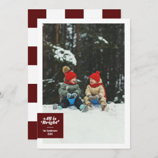 All Is Bright Bold Burgundy Chequerboard Festive Holiday Card