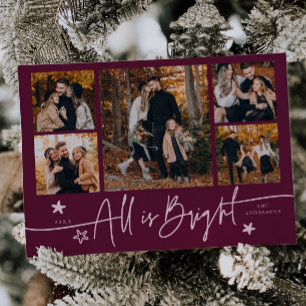 All Is Bright Cranberry Multi Photo Holiday Card