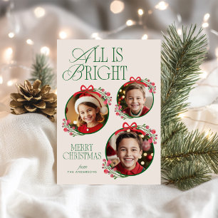 All is Bright Cute Baubles Photo Holiday Card