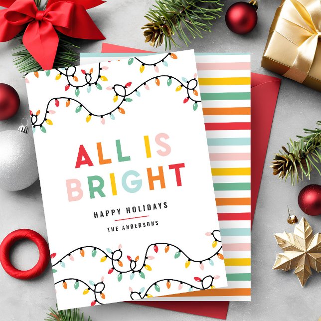 All is bright fun modern bright Christmas twinkle Holiday Card (Creator Uploaded)