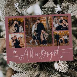 All Is Bright Pink Multi Photo Holiday Card