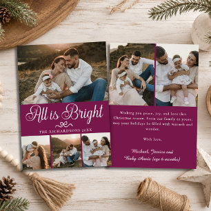 All Is Bright Plum Berry Multi Photo Christmas Holiday Card