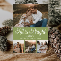 All Is Bright Sage Green Multi Photo Christmas