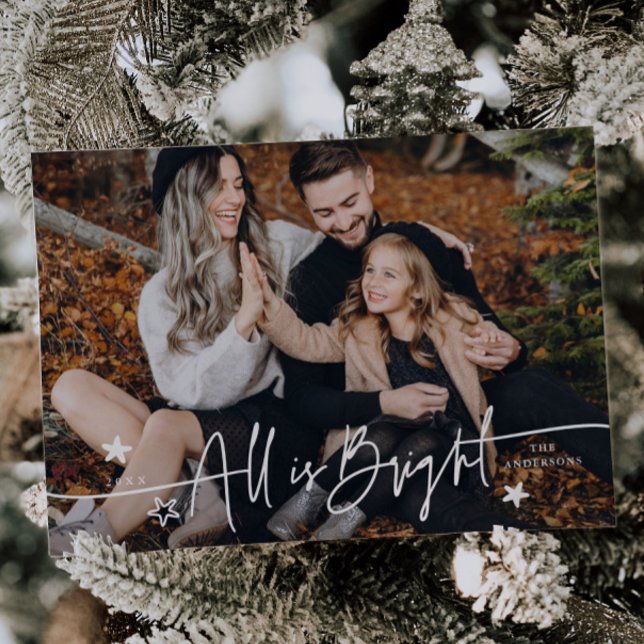 All Is Bright Script Typography Photo Holiday Card (Creator Uploaded)