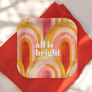 All is Bright Whimsical Festive Christmas Holiday Paper Plate