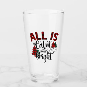 All Is Calm All Is Bright Buffalo Plaid Glass