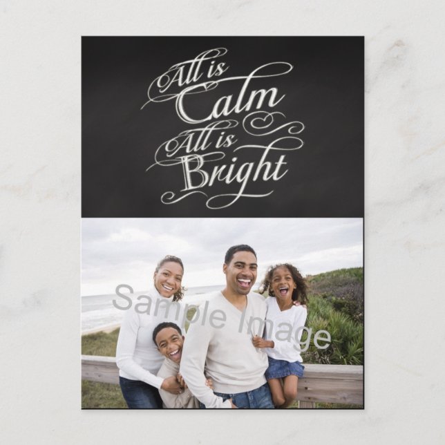 All is Calm, All is Bright Chalkboard Christmas Holiday Postcard (Front)