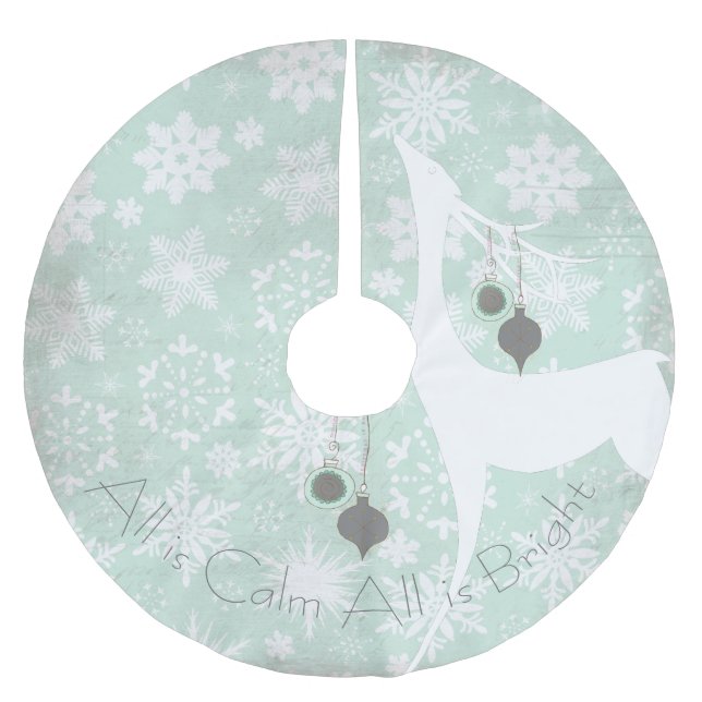 All is Calm All is Bright Deer Holiday Tree Skirt (Front)