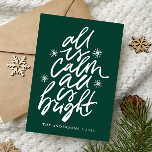 All Is Calm All Is Bright Green Non-Photo Holiday Card