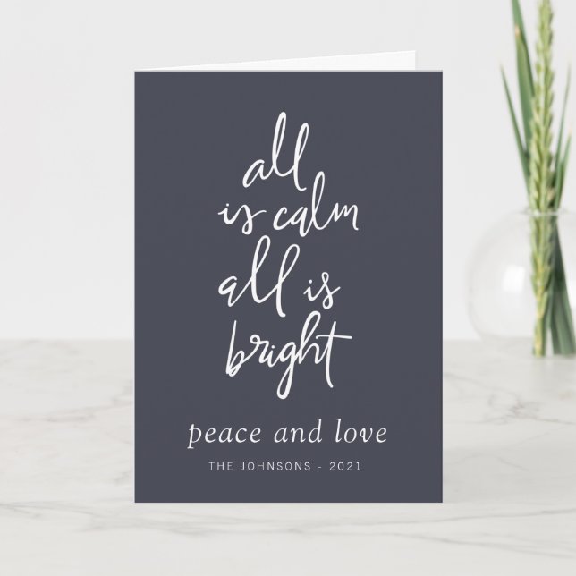 All is Calm All is Bright Modern Christmas Tree Holiday Card (Front)