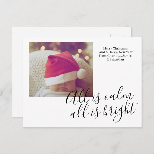 All Is Calm All Is Bright Personalised Christmas  Holiday Postcard (Front/Back)