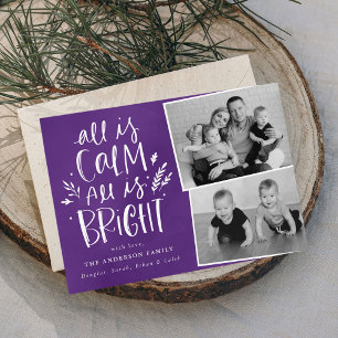 All is Calm All is Bright Purple 2 Photo Holiday Card