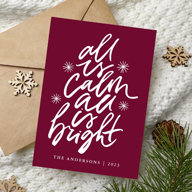 All Is Calm All Is Bright Purple Non-Photo Holiday Card (Creator Uploaded)