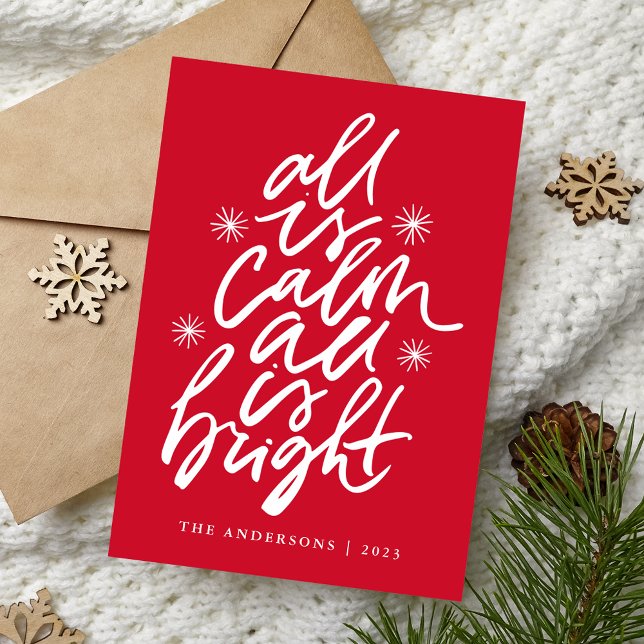 All Is Calm All Is Bright Red Non-Photo Holiday Card (Creator Uploaded)