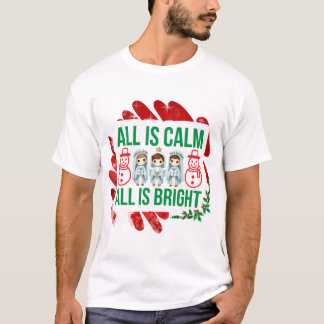 All Is Calm All Is Bright Snowmen and Chibi Three  T-Shirt