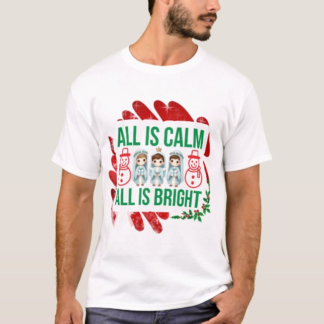 All Is Calm All Is Bright Snowmen and Chibi Three  T-Shirt (Front)