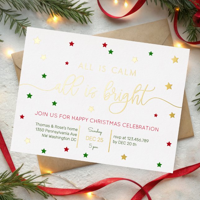 all is calm gold foil christmas party invitation (Creator Uploaded)