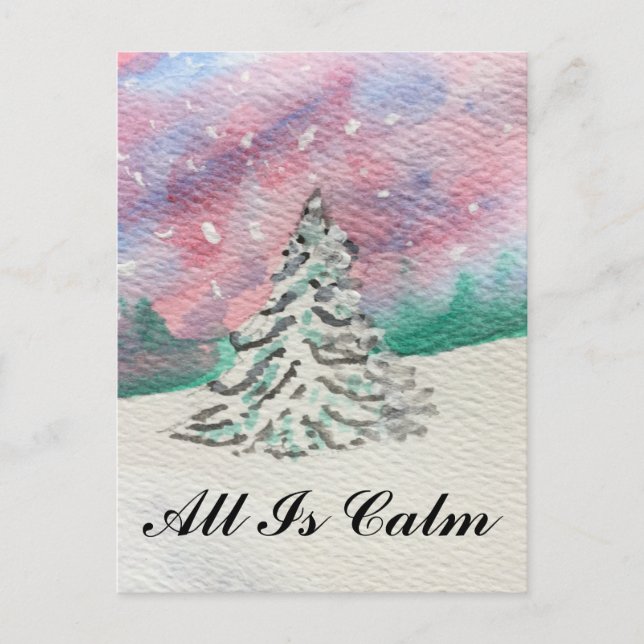 All Is Calm Heavenly Peace Christmas Tree Quote Postcard (Front)