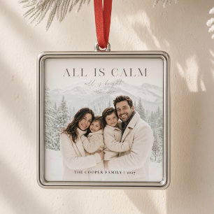 All Is Calm Personalised Family Photo Christmas Metal Ornament