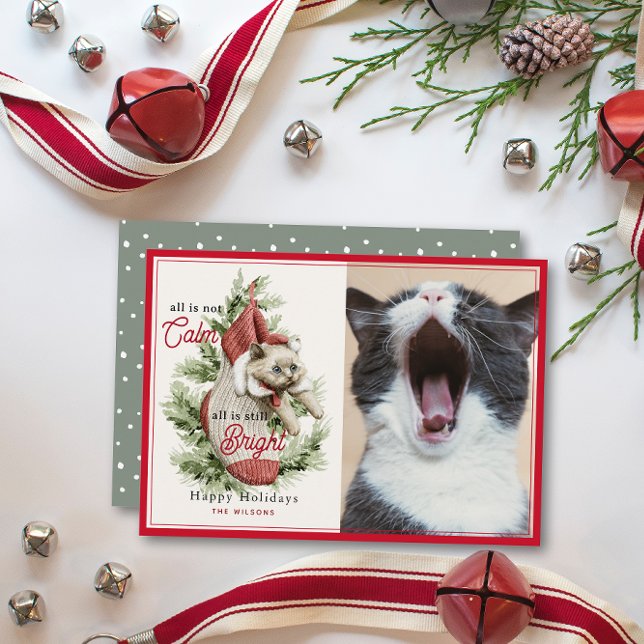 All Is Not Calm Funny Cat in Stocking Photo Holiday Card (Creator Uploaded)