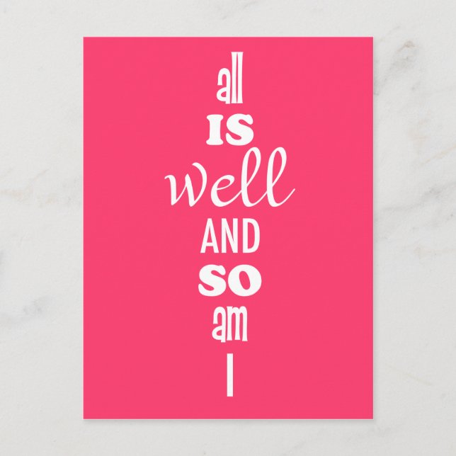 All is Well and so am I Affirmation Postcard (Front)