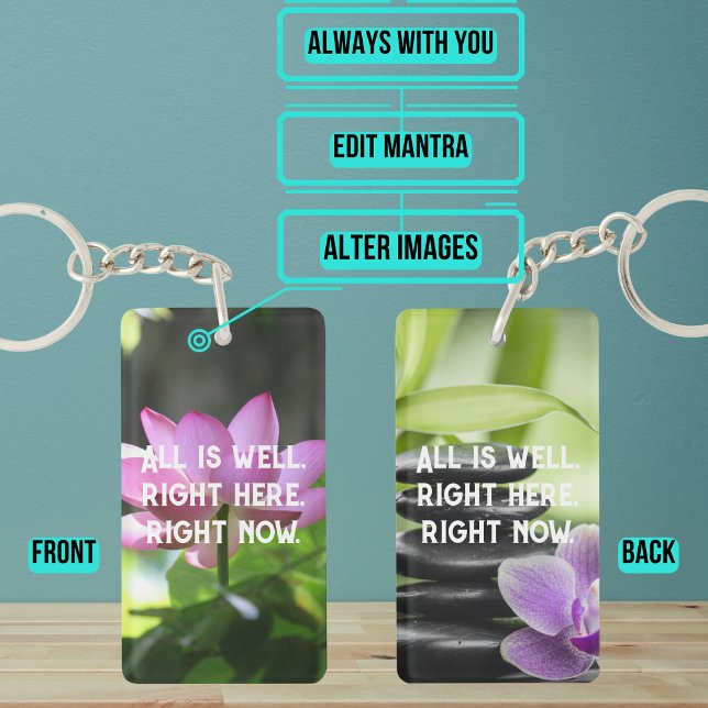 All Is Well Manta Note to Self Key Ring (Mantras can be any words or phrases used to promote positive feelings or general well-being.)