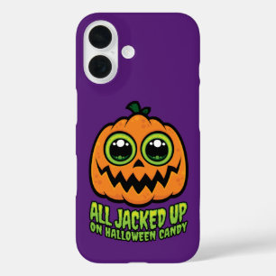 All Jacked Up on Halloween Candy Funny Pumpkin iPhone 16 Case