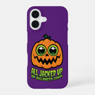 All Jacked Up on Halloween Candy Funny Pumpkin iPhone 16 Case