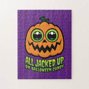 All Jacked Up on Halloween Candy Funny Pumpkin Jigsaw Puzzle