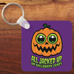All Jacked Up on Halloween Candy Funny Pumpkin Key Ring